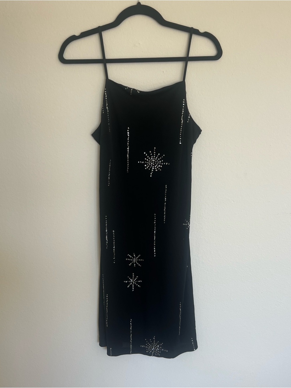Black Crystal-Embellished Slip Dress